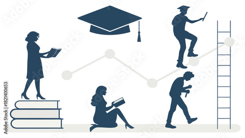 Celebrate education with graduation caps and reading, a journey to success and knowledge growth