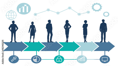 Teamwork drives success forward with business growth indicators and solutions for strategic planning