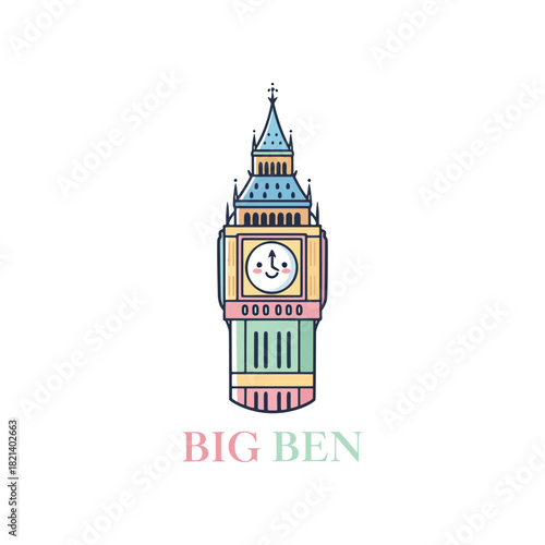 Adorable Big Ben illustration perfect for travel posters and children books