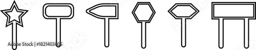 Road Sign Black Line Style Icon Set Collection Group with Various Blank Direction Board Shapes and Synonym Design Elements for Navigation, Guidance, Street Signal Vector