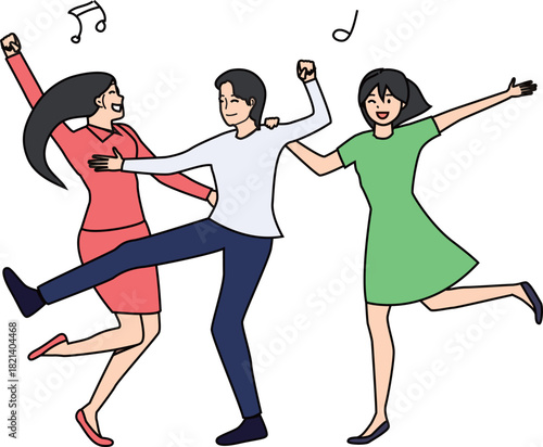 楽しく踊る男女の明るいダンスシーン