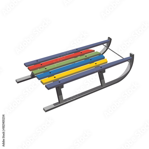 Classic wooden sled with colorful slats evokes winter joy and snowy fun, a timeless symbol of childhood adventure and holiday traditions