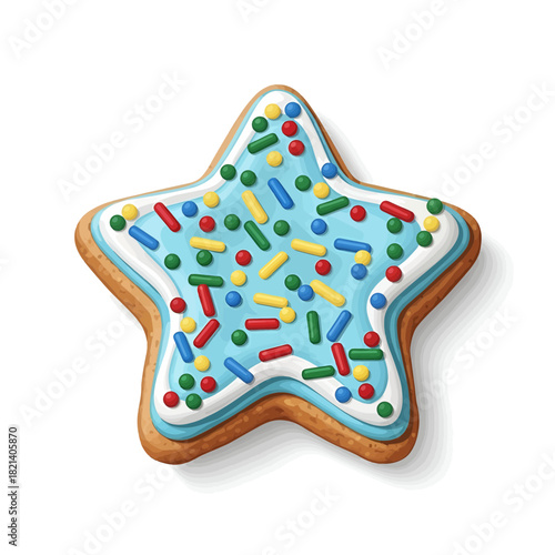 Delightful star shaped cookie with blue frosting and colorful sprinkles, perfect for holiday treats or festive celebrations, an irresistible sweet temptation