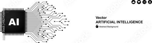 Artificial intelligence chip with circuit board connections vector illustration