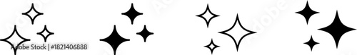 Set of sparkling star vector icons in black and white style