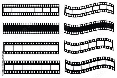 Grunge film strips collection. Old retro cinema movie strip video recording. Vector .