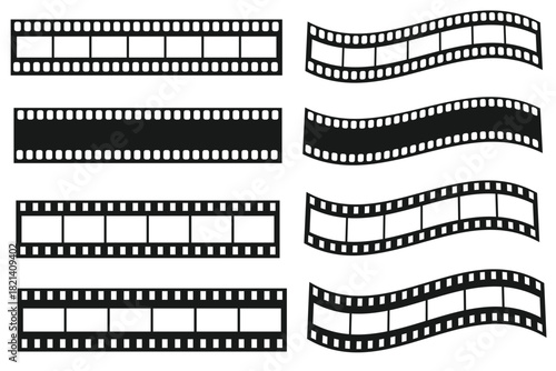 Grunge film strips collection. Old retro cinema movie strip video recording. Vector .