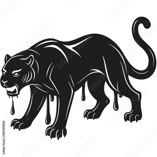 Black panther stalking, dripping ink style vector illustration art