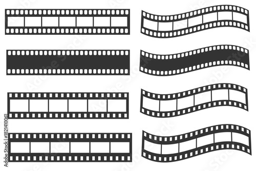 Grunge film strips collection. Old retro cinema movie strip video recording. Vector .