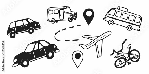 Road Trip Icons Transportation Methods for Travel and Adventure