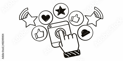 Social media engagement and interaction icons likes, stars, and notification signals