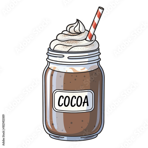 Indulge in a creamy cocoa delight with whipped cream and a striped straw, perfect for satisfying your sweet cravings any time of day