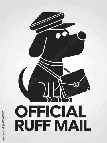 Cute cartoon dog in a mail carrier uniform with a satchel and cap, playful, 76 isolated on white background, Vector, illustration