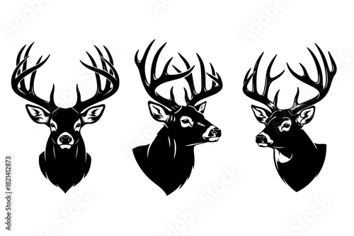 Majestic Deer Head Silhouettes A Trio of Wildlife Icons