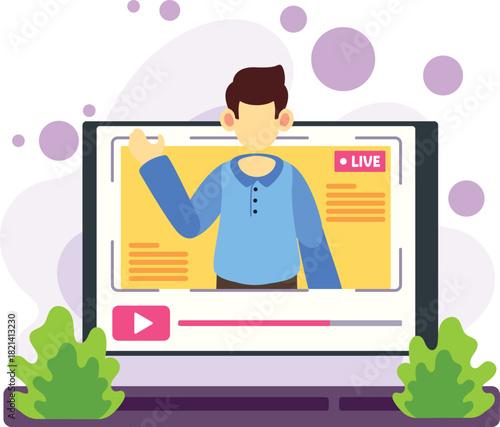 Live streamer presenting content on screen illustration