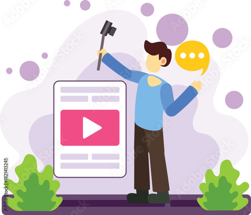 Content creator recording a video with a small camera illustration