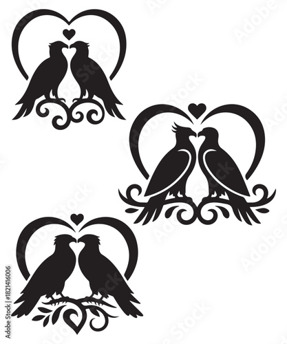 Valentine Eagle Couple Heart Silhouette Romantic Vector Design.