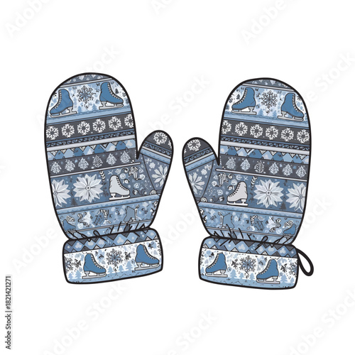 Stay cozy and stylish on the ice rink with these adorable winter mittens featuring snowflake and ice skate designs, perfect for winter sports enthusiasts