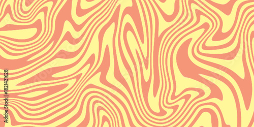 Vector Seamless Pattern with Swirl Wavy Caramel. Toffee Milkshake Abstract Background. Op Art 3D Wavy Lines Yellow and Deep Magenta Seamless . marble pattern as illustration background .