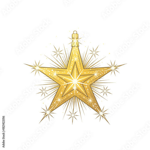 Golden starburst ornament brings festive cheer, perfect for holiday cards and seasonal designs, radiating joy and warmth this Christmas season