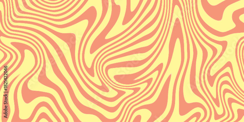 Vector Seamless Pattern with Swirl Wavy Caramel. Toffee Milkshake Abstract Background. Op Art 3D Wavy Lines Yellow and Deep Magenta Seamless . marble pattern as illustration background .