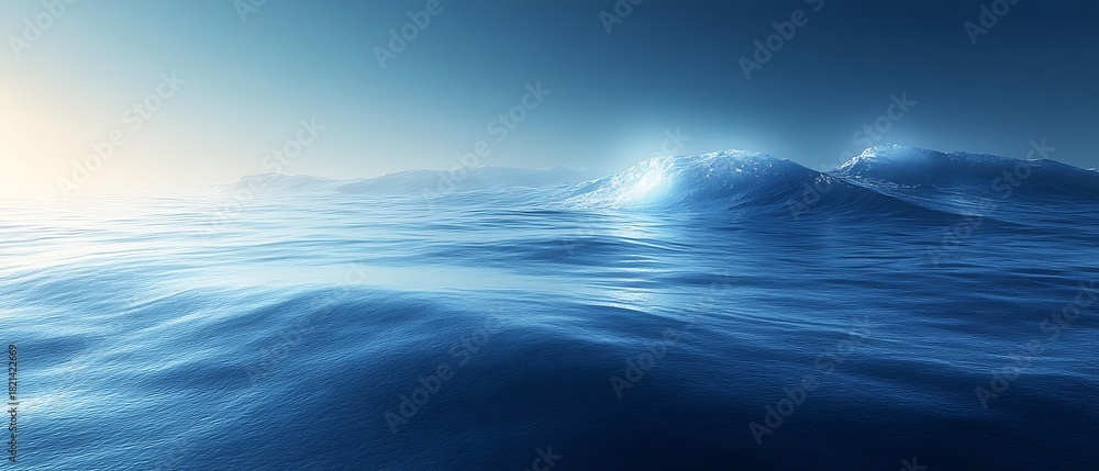 Obraz premium Majestic Ocean Wave Cresting Under Soft Morning Sunlight and Fog water