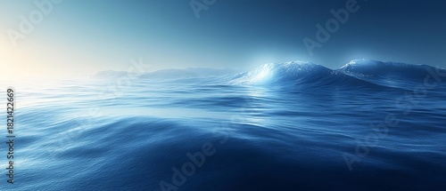 Fototapeta Naklejka Na Ścianę i Meble -  Majestic Ocean Wave Cresting Under Soft Morning Sunlight and Fog water