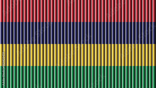 A vibrant flag featuring horizontal bands of red blue yellow and green stripes stands out