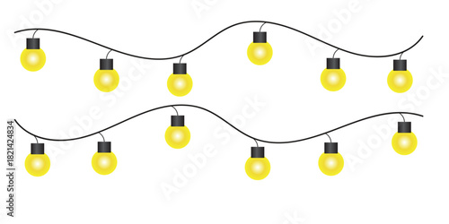 Wavy Strings of Glowing Yellow Light Bulbs – Festive Decorative Lighting Vector Illustration