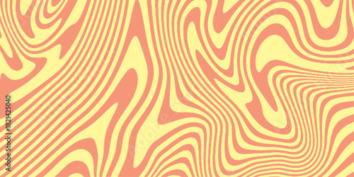 Vector Seamless Pattern with Swirl Wavy Caramel. Toffee Milkshake Abstract Background. Op Art 3D Wavy Lines Yellow and Deep Magenta Seamless . marble pattern as illustration background .