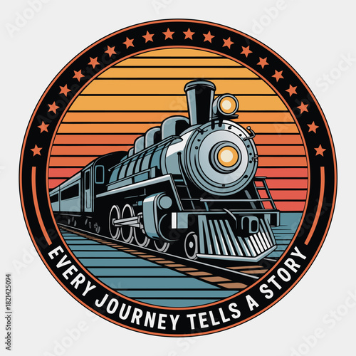Retro train emblem for travel adventure and storytelling concept