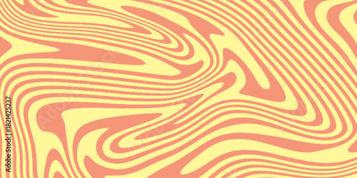 Vector Seamless Pattern with Swirl Wavy Caramel. Toffee Milkshake Abstract Background. Op Art 3D Wavy Lines Yellow and Deep Magenta Seamless . marble pattern as illustration background .