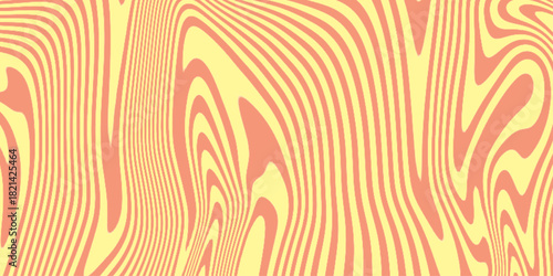 Vector Seamless Pattern with Swirl Wavy Caramel. Toffee Milkshake Abstract Background. Op Art 3D Wavy Lines Yellow and Deep Magenta Seamless . marble pattern as illustration background .