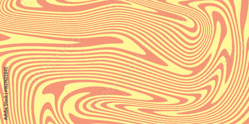 Vector Seamless Pattern with Swirl Wavy Caramel. Toffee Milkshake Abstract Background. Op Art 3D Wavy Lines Yellow and Deep Magenta Seamless . marble pattern as illustration background .