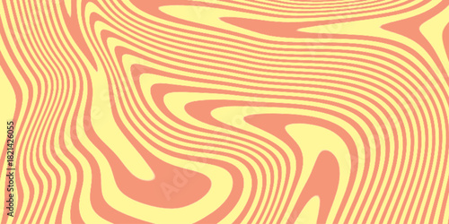 Vector Seamless Pattern with Swirl Wavy Caramel. Toffee Milkshake Abstract Background. Op Art 3D Wavy Lines Yellow and Deep Magenta Seamless . marble pattern as illustration background .