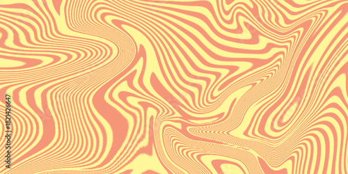 Vector Seamless Pattern with Swirl Wavy Caramel. Toffee Milkshake Abstract Background. Op Art 3D Wavy Lines Yellow and Deep Magenta Seamless . marble pattern as illustration background .