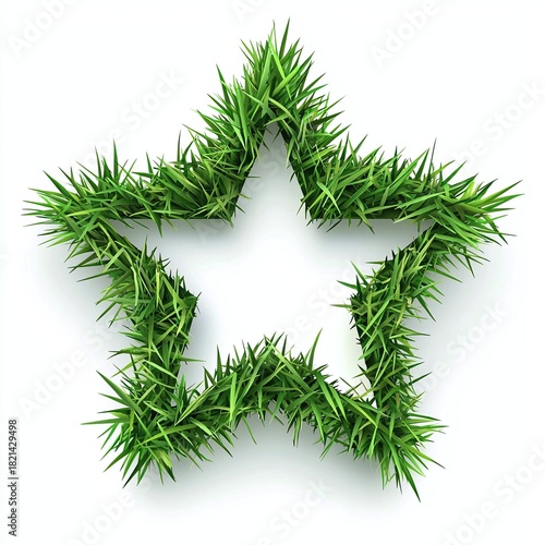 Green star-shaped arrangement of vibrant grass blades isolated on a white background representing nature and eco-friendly themes.