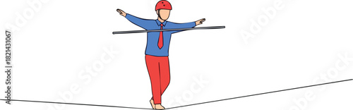 Balancing Act A Cartoon Man on a Tightrope