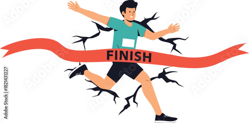 Marathon Finisher Exuberantly Celebrating Victory with Burst of Energy