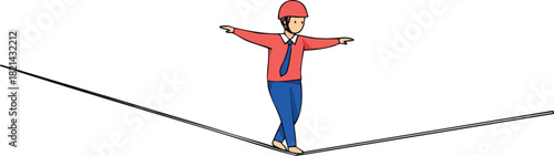 Illustration of a Man Walking on a Tightrope, Balancing Act, Challenges, Success