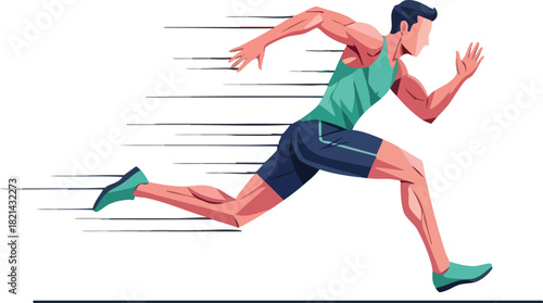 Vector Illustration of a Male Sprinter in Motion, Ideal for Sports and Fitness Themes