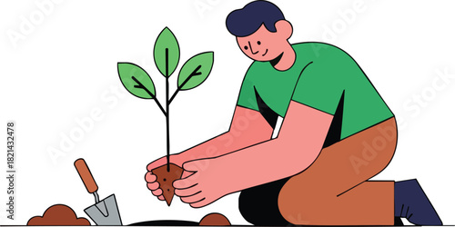 Man Planting a Sapling Cultivating Growth and Sustainability