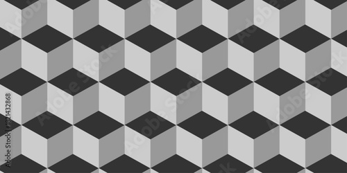 Abstract square gradient black and gray cubic square shape backdrop texture. cube geometric wall and floor vector diamond hexagon triangle wallpaper background.	