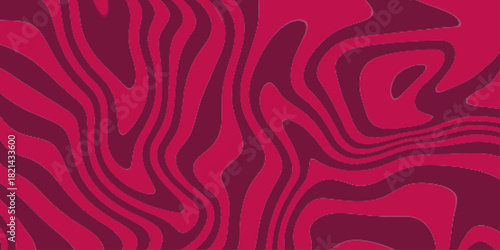 Red Groovy Waves Background. Abstract colorful retro style groovy psychedelic background banner. Vector Modern background for design and card, covers, package, wrapping paper.
