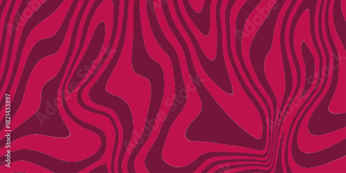 Red Groovy Waves Background. Abstract colorful retro style groovy psychedelic background banner. Vector Modern background for design and card, covers, package, wrapping paper.
