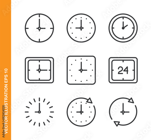 Clock line icons- Mini collection and editable stroke series icon