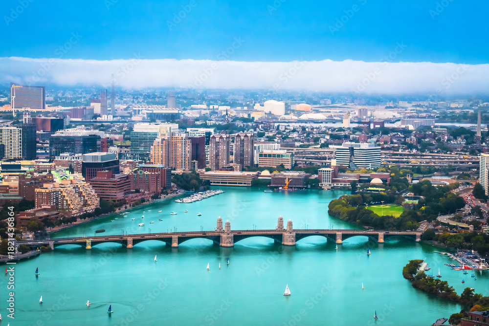 Obraz premium Boston, MA. Aerial view of Charles river and Longfellow bridge in Boston