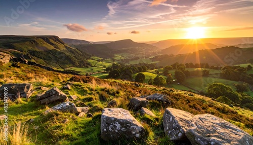 Majestic Sunset Over Rolling Hills.