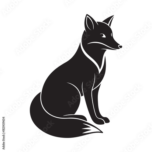 Black silhouette of a sitting fox, Elegant fox profile design .