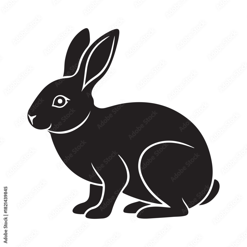 Fototapeta premium Minimalist black rabbit silhouette sitting side view simple animal icon vector illustration 